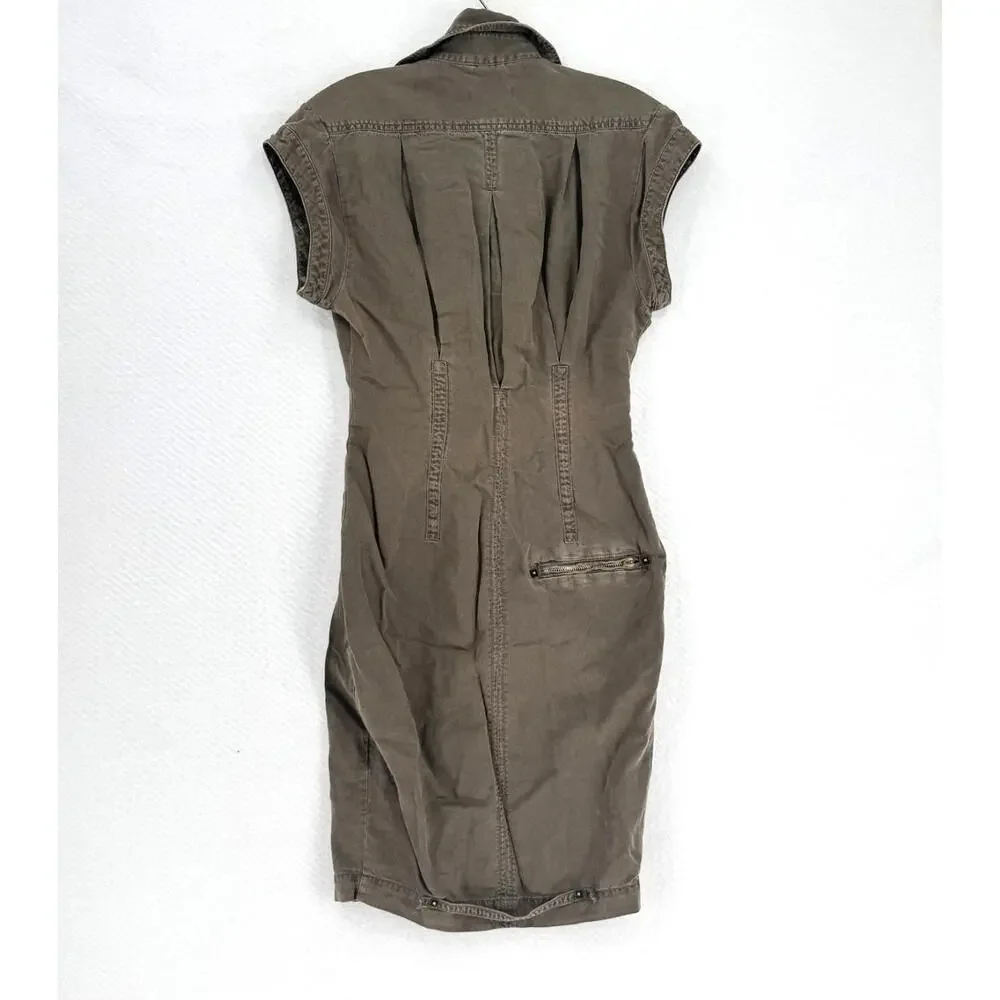 Diesel Green Woven Collared Short Sleeve Utility Cargo Dress Sz XS - Picture 4 of 6